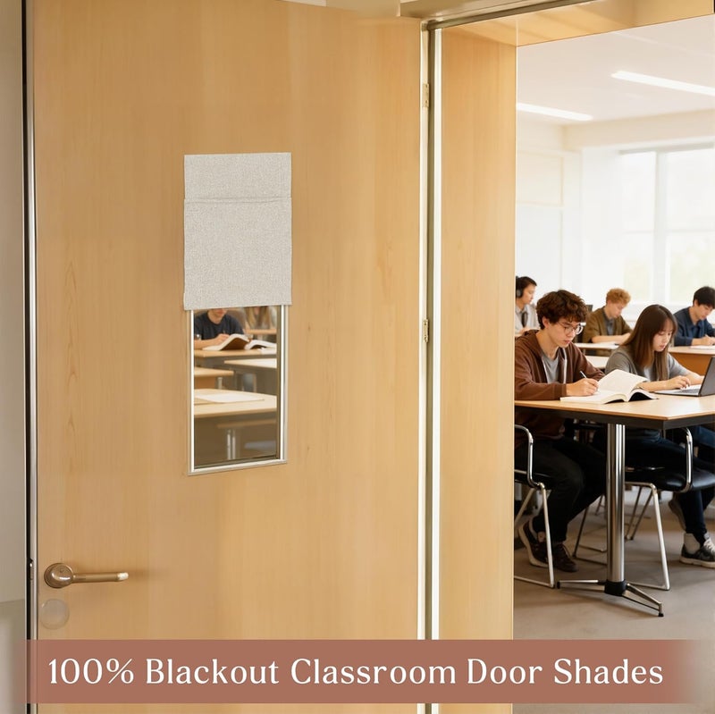 StangH 100% Blackout Linen Classroom Door Window Cover, Beige Sidelight Magnetic Roman Shades for Small Window Lightweight Thermal Insulated Door Blind for Office, W 8 x L 36, 1 Panel - Image 5